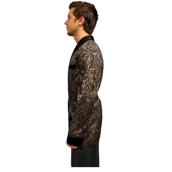 L.W. Wardy Leopard Jacquard Satin Smoking Jacket XS Made in USA - Picture 12 of 17